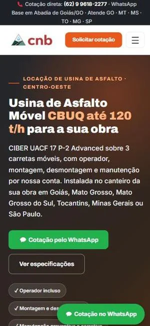 Site da CNB Asfalto no celular