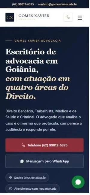 Site da Gomes Xavier Advocacia no celular