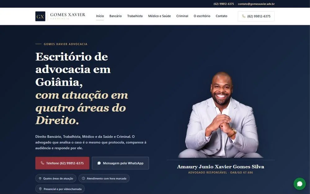 Site da Gomes Xavier Advocacia no computador: escritório de advocacia em Goiânia